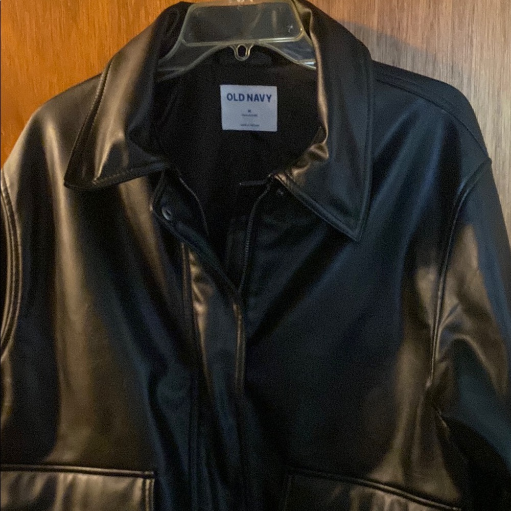 Old Navy Oversized Black Faux Leather Jacket for Women Medium - Picture 2 of 5
